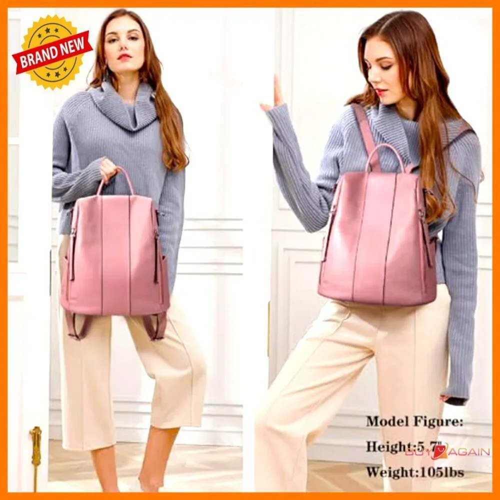 Leather Backpack Purse Anti-Theft Rucksack Medium Women's Shoulder Bag